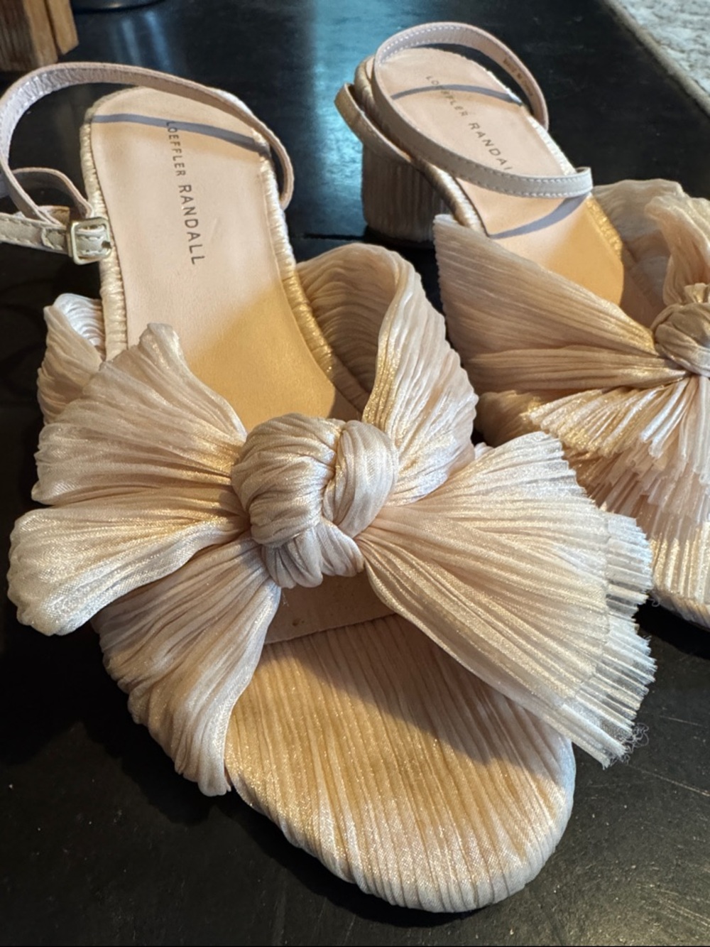 Loeffler Randall Metallic PEARL Knotted Bow Ankle-Strap Block Heel Sandal - Picture 3 of 15